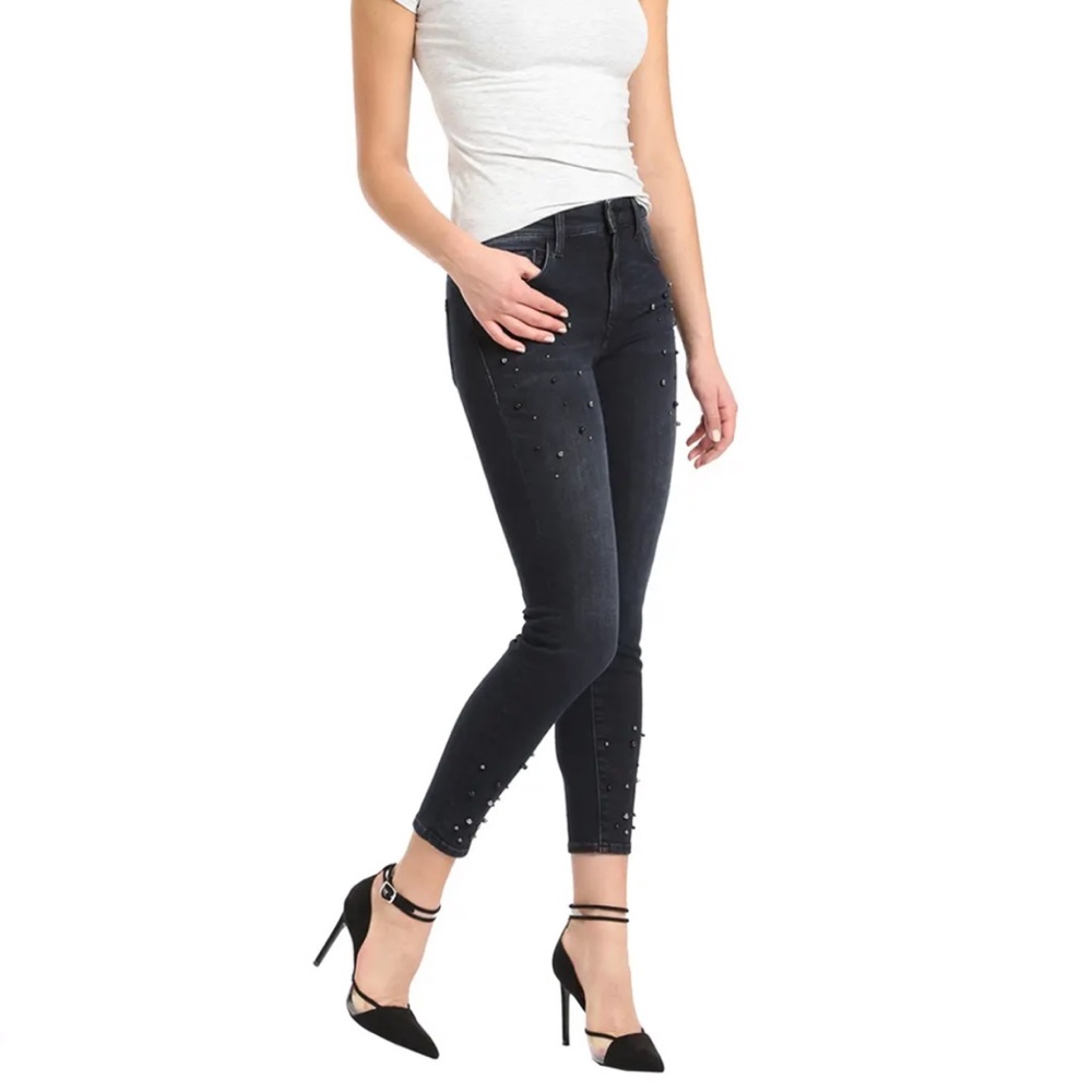 Mavi Tess Ink Pearl Beaded High Rise Super Skinny Ankle Jeans